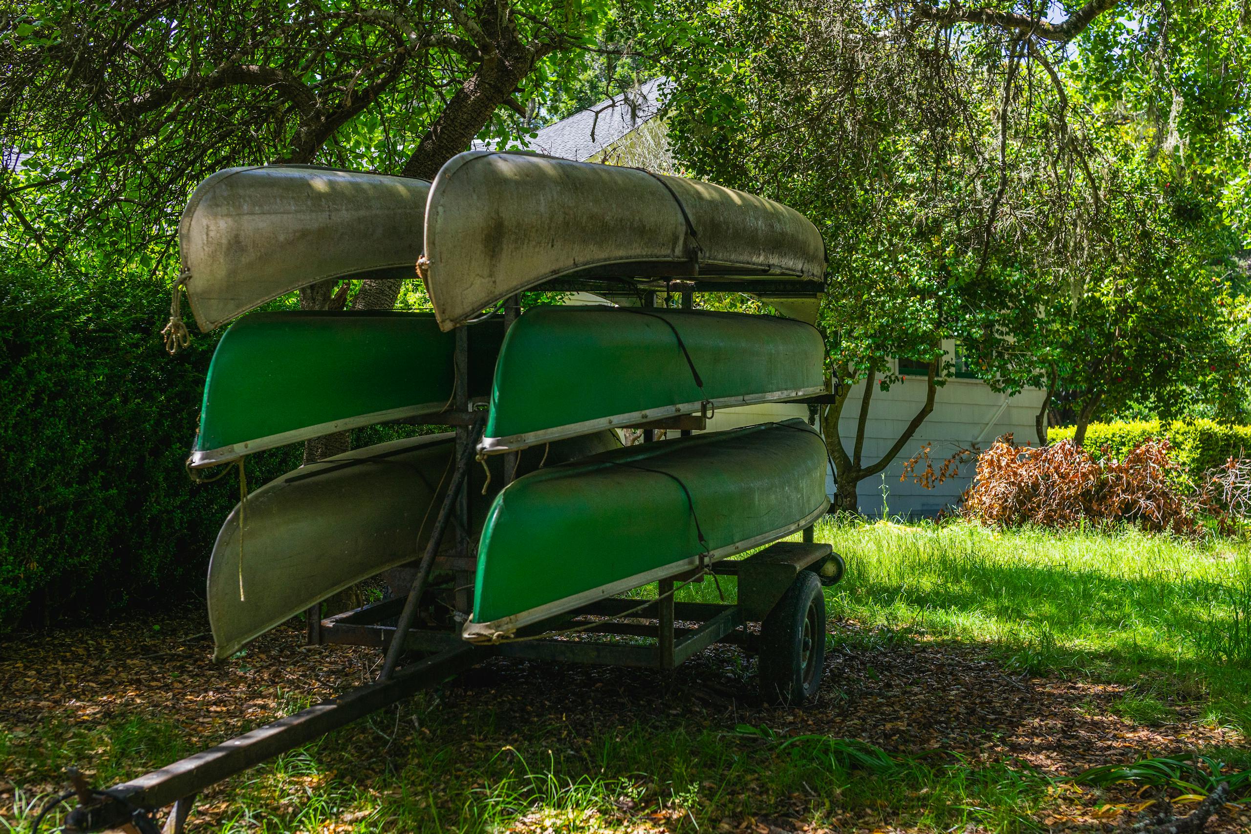 Canoes on Trailer in Garden