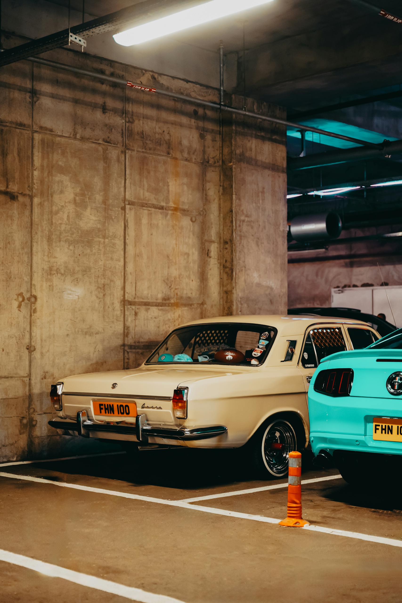 White Vintage Car in a Garage